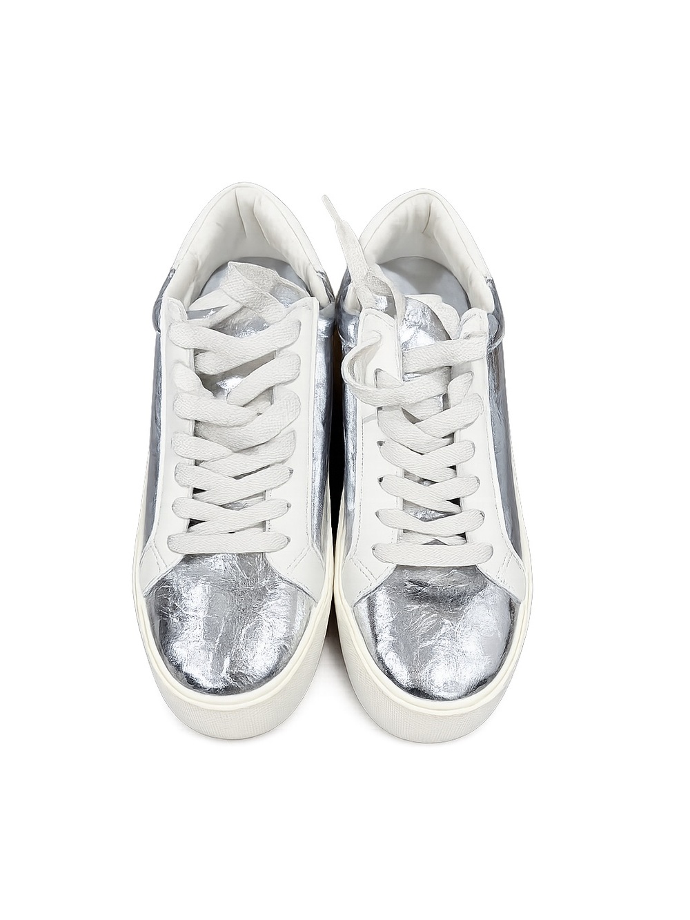 Dolce Vita Women’s Size 8.5 White Silver Metallic Leather Lace Up Sneakers